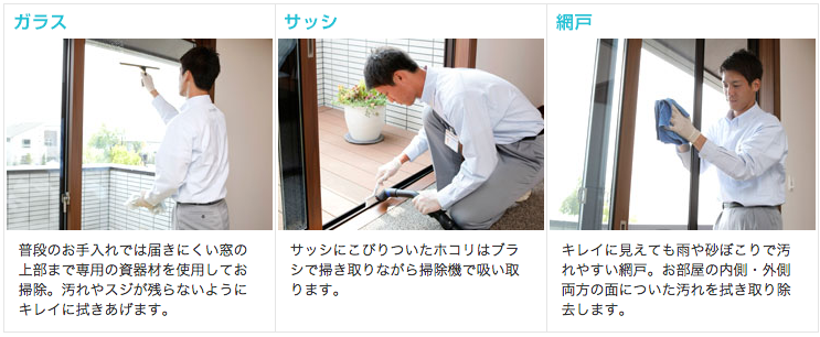 ガラス・サッシ・網戸クリーニングの内容